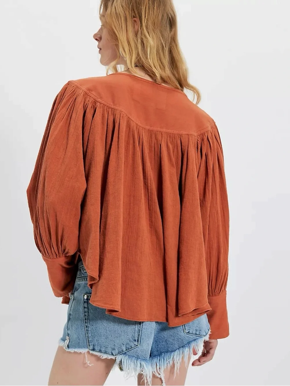 Free People Bohemian Billowy Malibu Crinkle Top Autumnal Fall Brown Size Large
